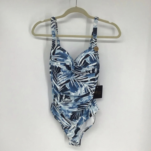 Nip Tuck Women’s One Piece Blue Floral Palms Slimming Swimsuit NWT Size 6 - Picture 1 of 10